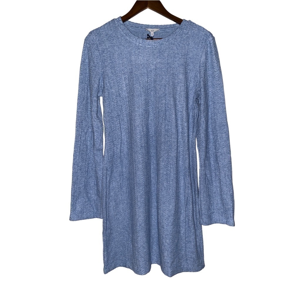 NSR Lucia Slit Ribbed Knit Jewel Neck Bell Sleeve Stretch Form Fit Mini Dress XL